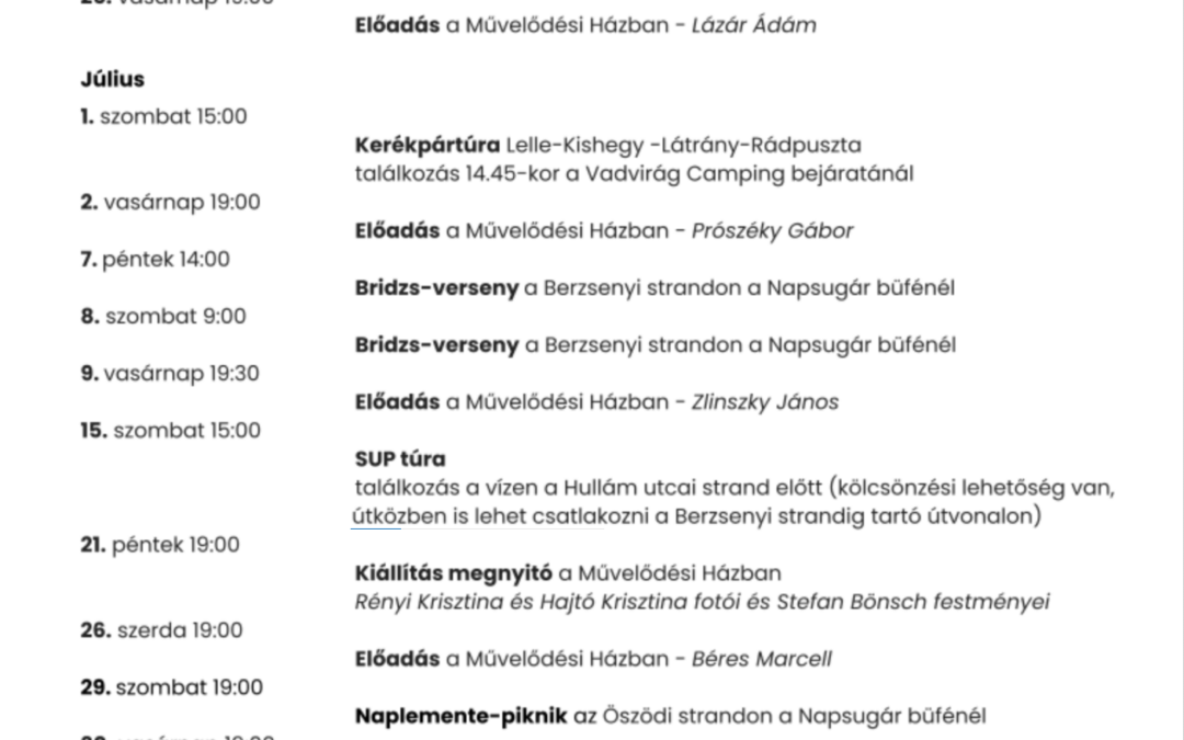 2023-as nyári programok