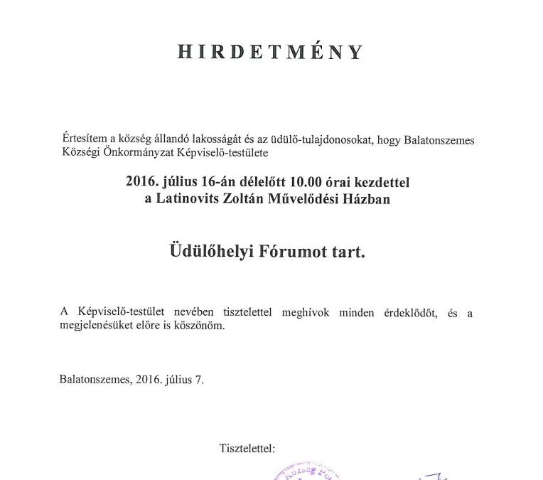 Üdülőhelyi Fórum – 2016.